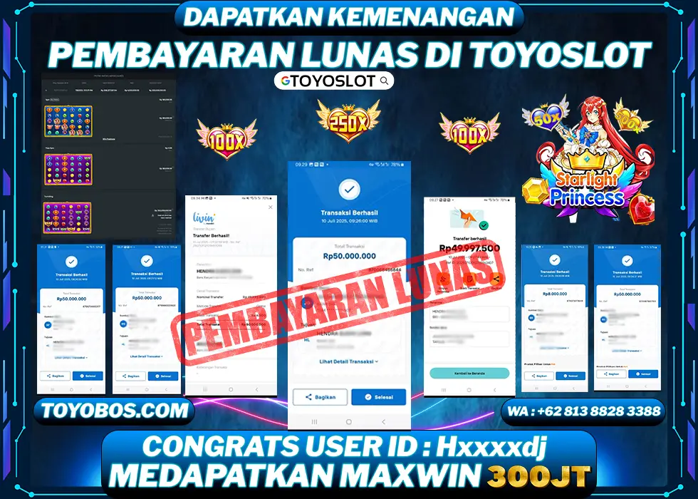 TOYOSLOT - BUKTI KEMENANGAN PUTRI INCES ARYA M*** Rp300,000,000,- LUNAS